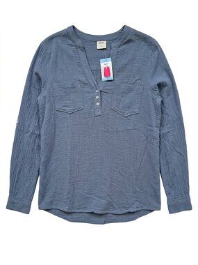 Mote Gauzy Henley Shirt Size: L Gray Long Sleeve V-Neck Cotton